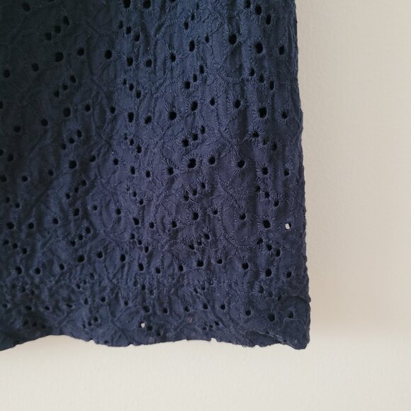 L.L.Bean Navy 100% Cotton Broderie Anglaise Mini Skirt-Size 14 - Picture 3 of 7